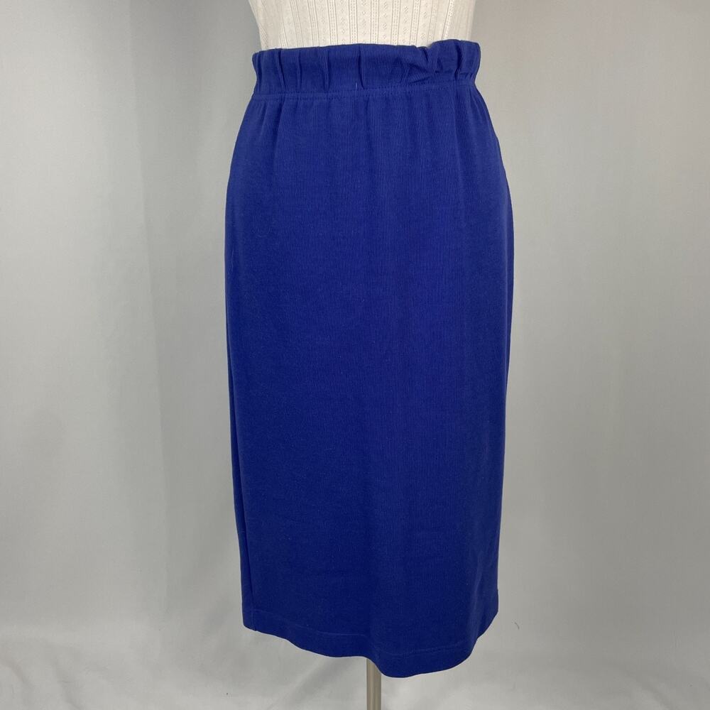 Vintage Express Pencil Skirt Medium Royal Blue Knit Stretch Pull On Midi Y2K 90s